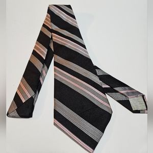 Men's  Handmade Italy 100% Silk Neck Tie Black Gray & Pink Size 3.5 x 56